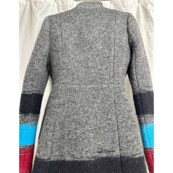 Anthropologie by Tracy Reese Gray Color block Wool Blend Asymmetrical Zip Coat 4 - Picture 9 of 12